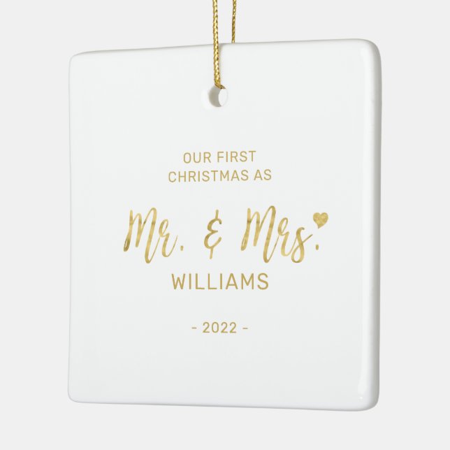 Gold Moderne Schrift Mr. & Mrs. Keramikornament (Links)