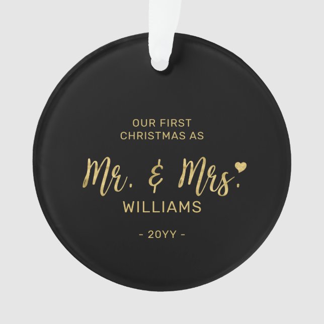 Gold Moderne Schrift Mr. & Mrs. Ornament (Vorderseite)