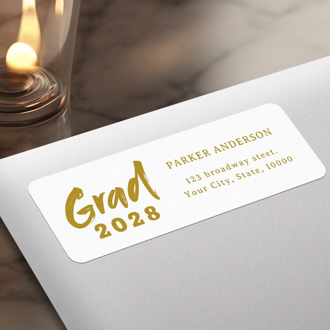 Gold Moderne Script Abschluss Rücksendeadresse (Gold Modern Script Graduation Return Address Label)