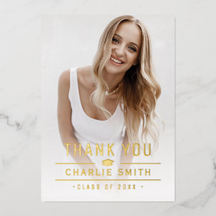 Gold Moderne Typografie 2 Foto Grad Vielen Dank Folieneinladung