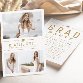 Gold Moderne Typografie 3 Foto Graduation Party Einladung