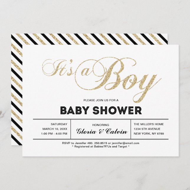 Gold | Moderne Typografie Es ist eine Baby-Dusche Einladung (Vorne/Hinten)