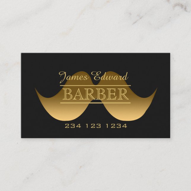 Gold Moderner Gentleman Mustache Barber Men Salon Visitenkarte (Vorderseite)
