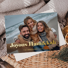 Gold Moderner Text und Foto | Joyous Hanukkah Folien Feiertagskarte