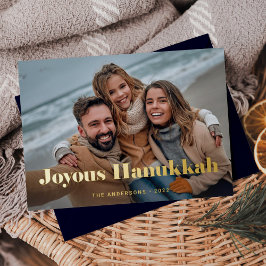Gold Moderner Text und Foto | Joyous Hanukkah Folien Feiertagskarte