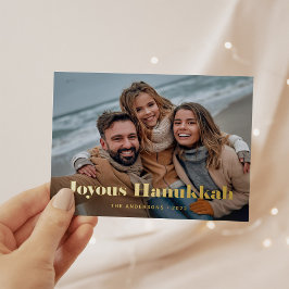 Gold Moderner Text und Foto | Joyous Hanukkah Folien Feiertagspostkarte