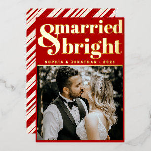 Gold Moderner Text und Foto Verheiratet und hell Folien Feiertagskarte