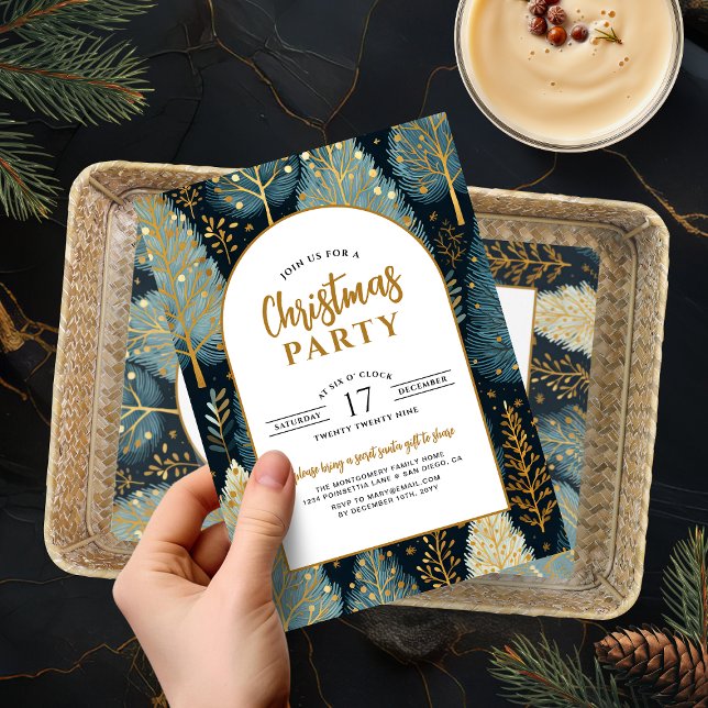 Gold Modernes Arch Holiday Forest Weihnachtsfest P Einladung (Gold Modern Arch Holiday Forest Christmas Party Invitation)