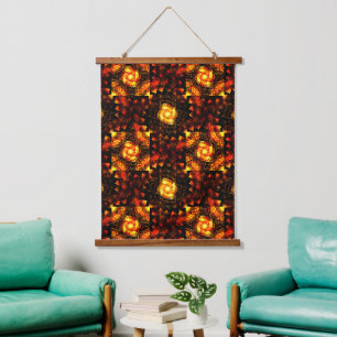 Gold Modernes Boho Elegantes Abstrakte Kunstmuster Wandteppich Mit Holzrahmen