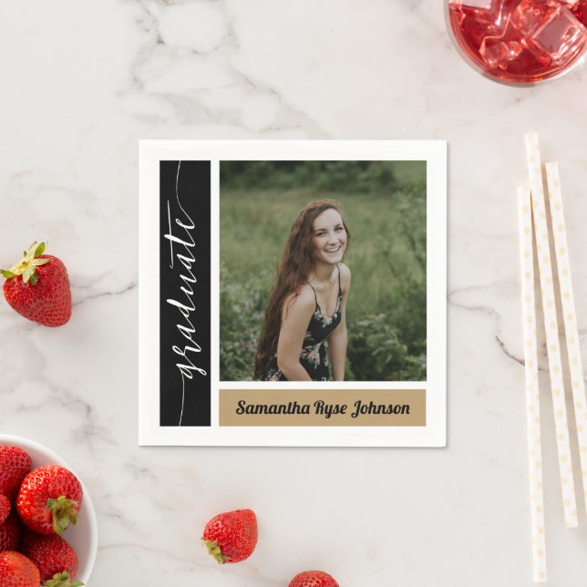 Gold Modernes Foto Abschluss Serviette (Beispiel)