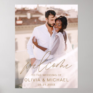 Gold Modernes Script Foto Hochzeit Willkommen Eleg Poster