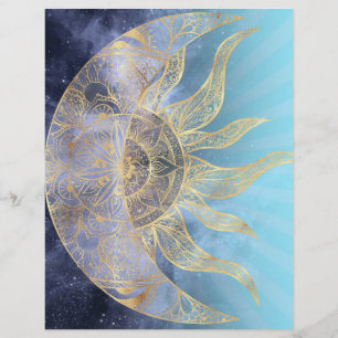 Gold Mond Sonne Mandala Himmelsdesign Briefbogen