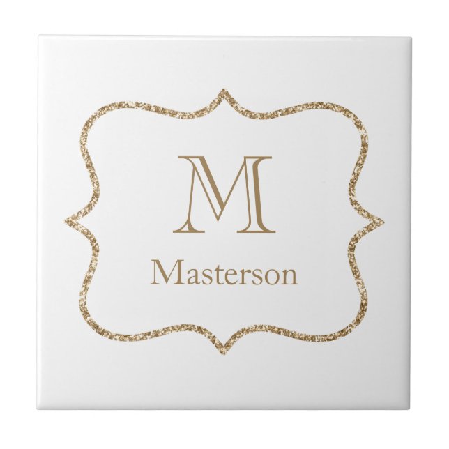 Gold Monogram Anfangsname White Gold Trendy Fliese (Vorderseite)