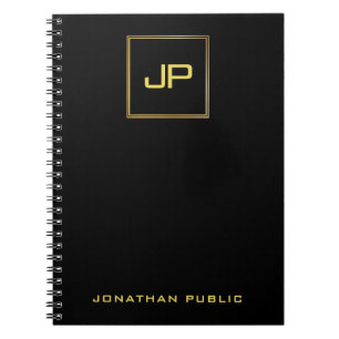Gold Monogram Black Template Elegante Moderne Spir Notizblock