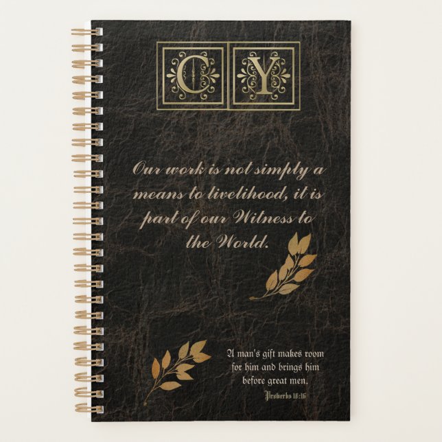 Gold Monogram Brown Leather Business Plane Planer (Vorderseite)