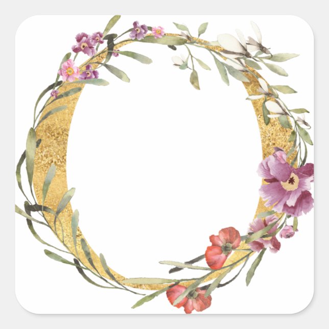 Gold MONOGRAM Buchstabe O mit Blume Quadratischer Aufkleber (Vorderseite)