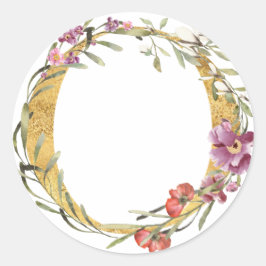 Gold MONOGRAM Buchstabe O mit Blume Runder Aufkleber
