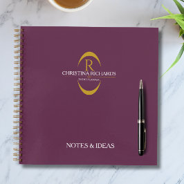 Gold Monogram Burgundy Modernes Elegantes Business Notizbuch