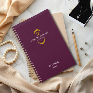 Gold Monogram Burgundy Modernes Elegantes Business Planer