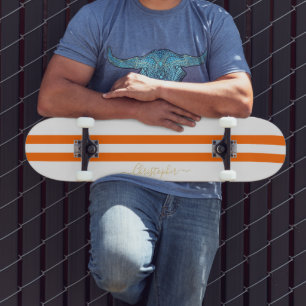 Gold Monogram Classic Orange White Racing Stripes Skateboard