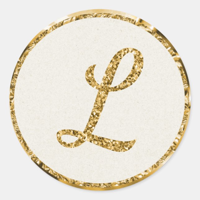 Gold Monogram Classic Round Aufkleber (Vorderseite)