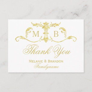 Gold Monogram Dankeschön Gold Hochzeitskarten Set Dankeskarte
