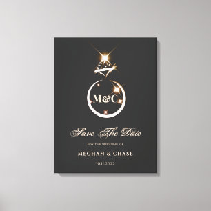 Gold Monogram Diamond Wedding Save the Date Leinwanddruck