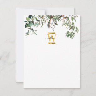 Gold Monogram Elegant Eukalyptus Greenerity & Bird Mitteilungskarte