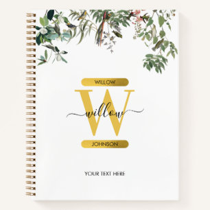 Gold Monogram Elegant Eukalyptus Greenerity & Bird Notizbuch