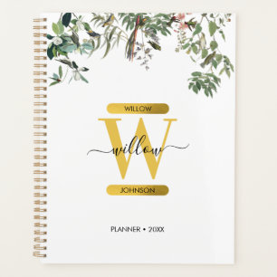 Gold Monogram Elegant Eukalyptus Greenerity & Bird Planer