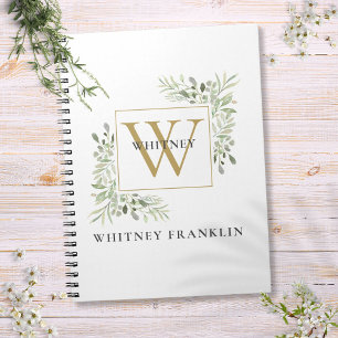 Gold Monogram Elegant Eukalyptus Greenery Notizblock