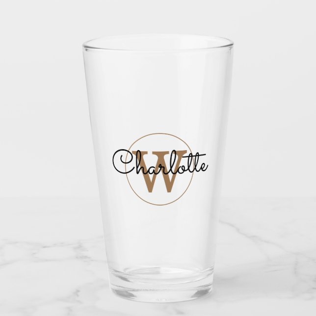 Gold Monogram Elegant Girly Script Glas (Vorderseite)