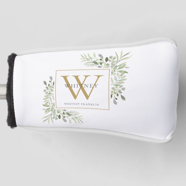 Gold Monogram Elegant Modernes Grün Golf Headcover (Vorderseite)