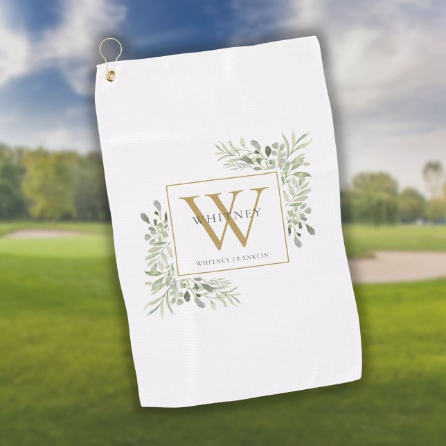 Gold Monogram Elegant Modernes Grün Golfhandtuch (Von Creator hochgeladen)