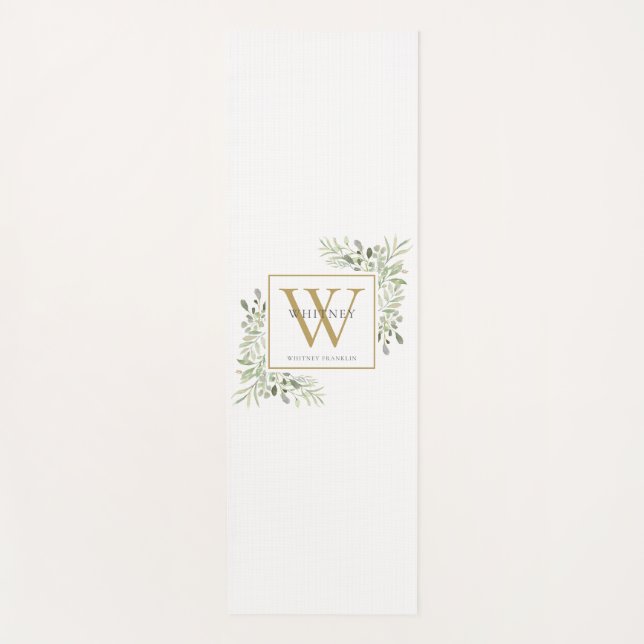 Gold Monogram Elegant Modernes Grün Schwarz-weiß Yogamatte (Vorderseite)