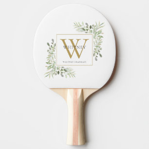 Gold Monogram Elegante Moderne Grünpflanzen Tischtennis Schläger