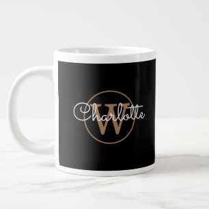 Gold Monogram Elegantes Girly Schrift Schwarz Jumbo-Tasse