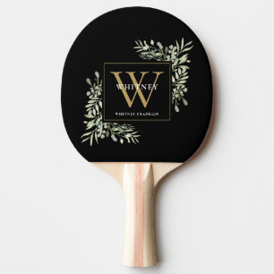 Gold Monogram Elegantes modernes Grün Schwarz Tischtennis Schläger