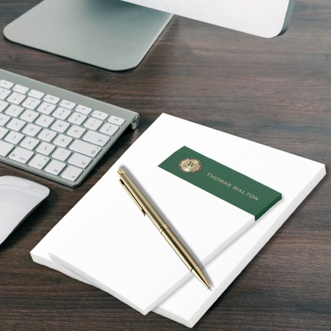 Gold Monogram Emerald Green Leather Look Elegant Post-it Klebezettel (Von Creator hochgeladen)
