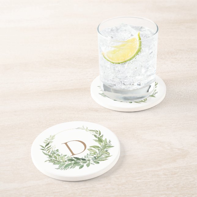 Gold Monogram Erstblatt Weiß Getränkeuntersetzer (Seite)