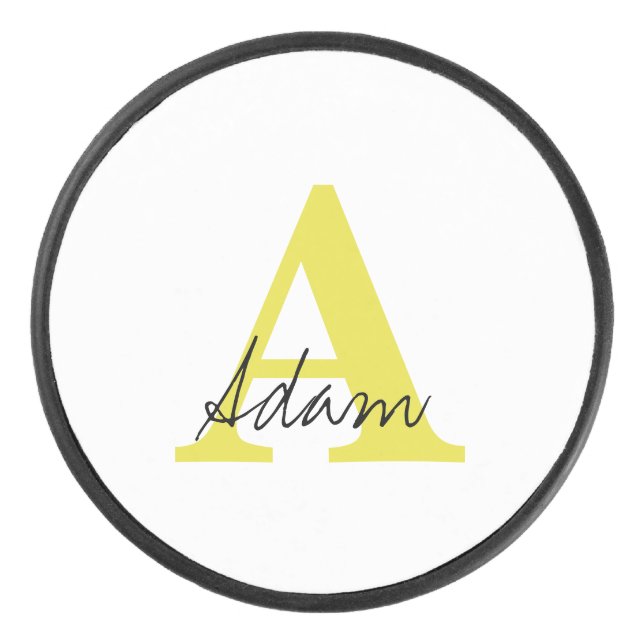 Gold Monogram Ersteinziger Individuelle Name-Gesch Eishockey Puck (Vorderseite)