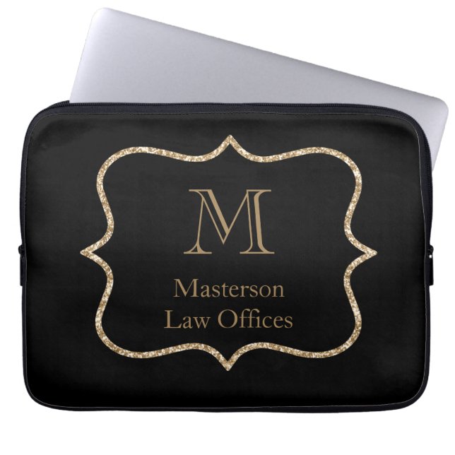 Gold Monogram Erstname Black Gold Beruflich Laptopschutzhülle (Vorderseite)