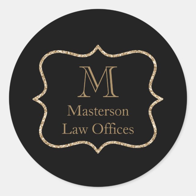 Gold Monogram Erstname Black Gold Beruflich Runder Aufkleber (Vorderseite)