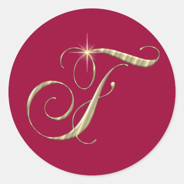 Gold Monogram F Initial Runder Aufkleber (Vorderseite)
