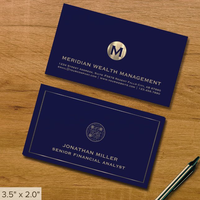 Gold Monogram Financial Business Card QR Code Visitenkarte (Von Creator hochgeladen)