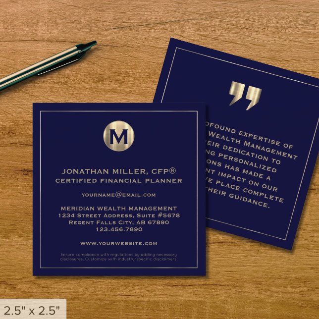 Gold Monogram Financial Business Card Quadratische Visitenkarte (Von Creator hochgeladen)