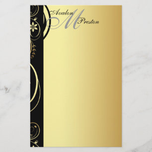 Gold Monogram Floral Scroll Wedding Stationary Briefpapier