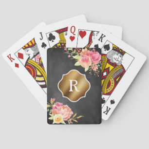 Gold Monogram & Florals auf Texturkboard Spielkarten