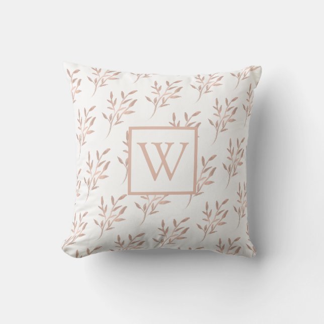 Gold Monogram Foliage der eleganten Rose Kissen (Vorderseite)