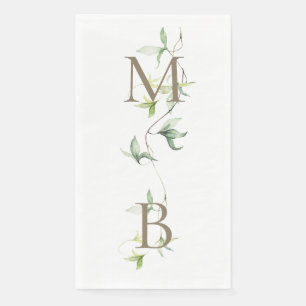 Gold Monogram Foliage White Elegante Hochzeit Serviette